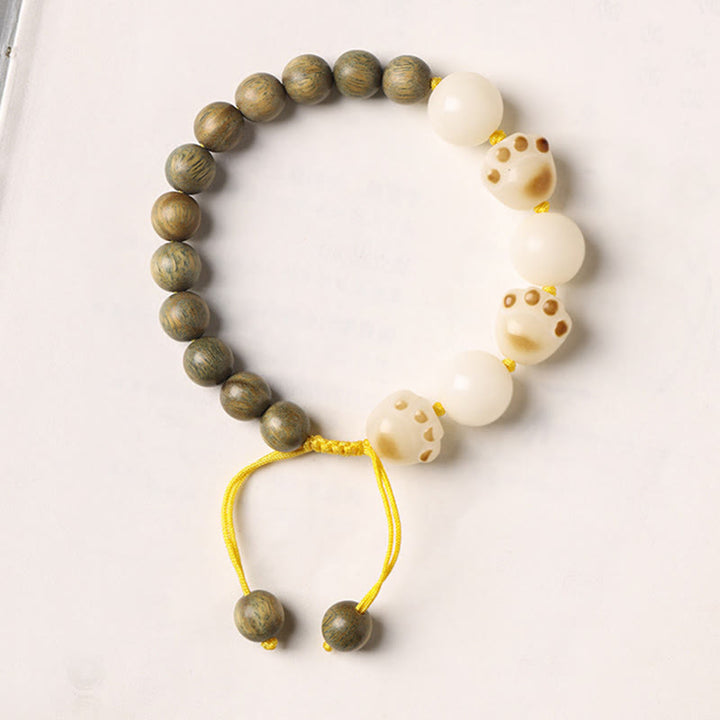 Buddha Stones天然緑白檀菩提樹 猫の足爪治癒ブレスレット - image 6
