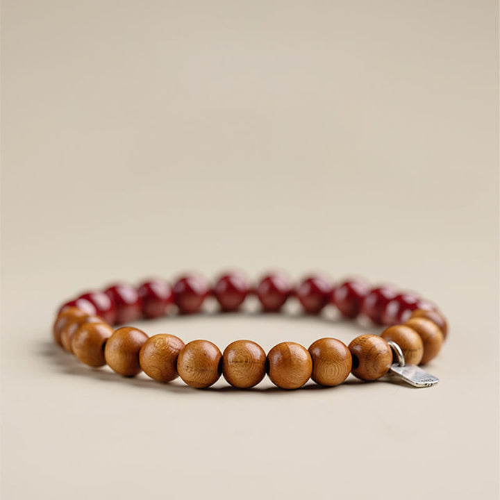 Buddha Stones925スターリングシルバー ピーチウッド シナバー 邪悪な霊を払うブレスレット