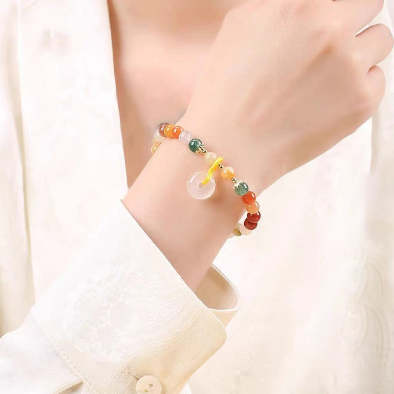 Buddha Stones14K ゴールドメッキ カラフル ゴールデン シルク 翡翠 平和バックル 富のブレスレット