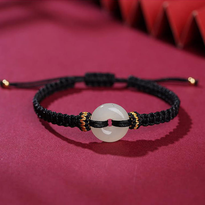 Buddha Stonesの平和バックル翡翠の豊かさの編み込みブレスレット