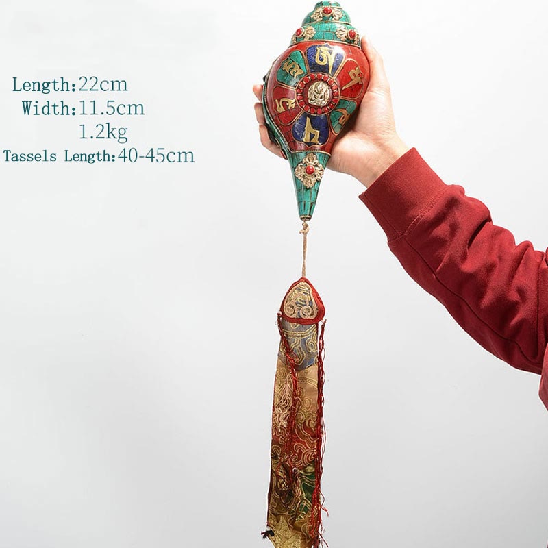 チベット手作り Shankha オーム・マニ・パドメ・フム Buddha Avalokitesvara ターコイズ コンクシェル ポジティブ装飾 - オーム・マニ・パドメ・フム22×11.5cm - image 23