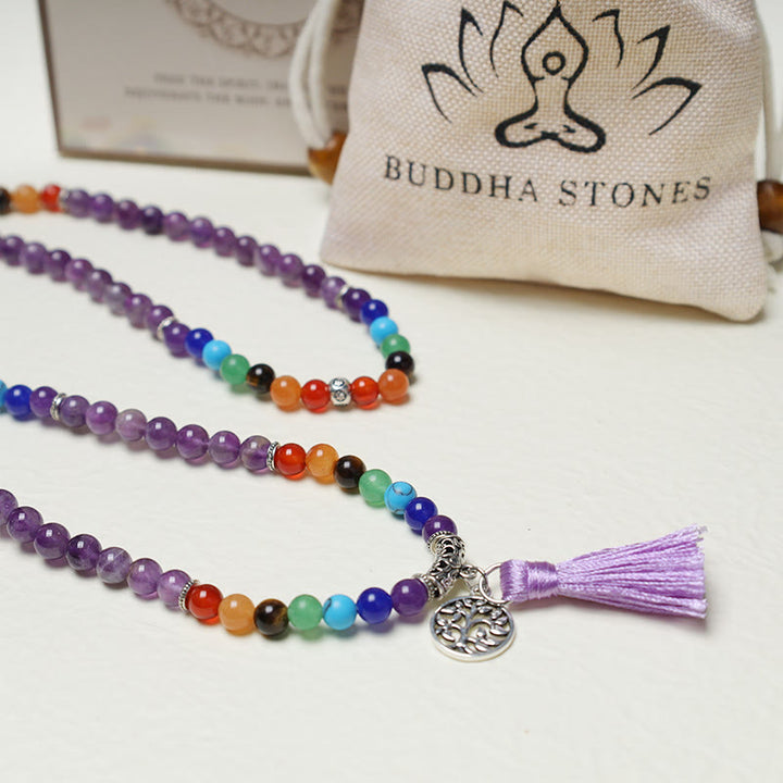Buddha StonesヒーリングクリスタルMala祈りビーズ108瞑想ヒーリング多層ブレスレットネックレス