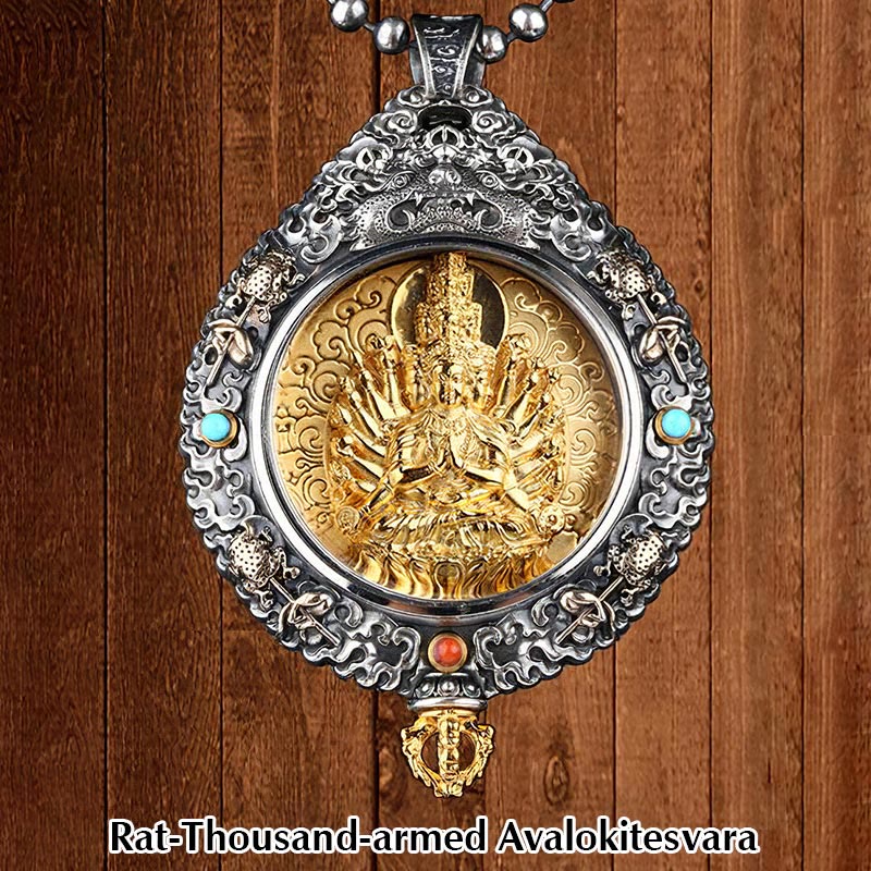 Buddha Stones十二支誕生仏タンカ 九宮 八図 富 回転式ネックレスペンダント - 鼠千手観音 - image 2
