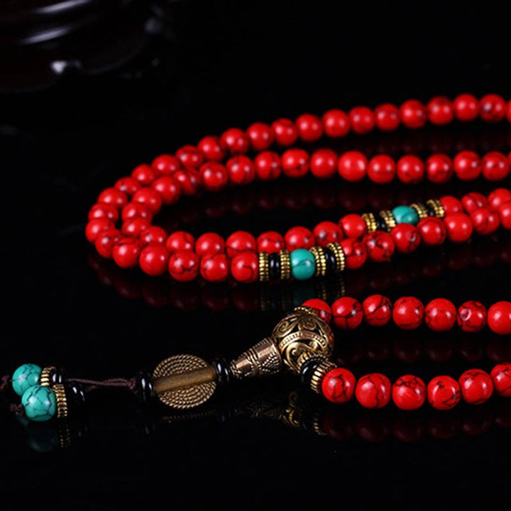 Buddha Stones チベットMala レッドターコイズの幸運 ネックレス＆ブレスレット