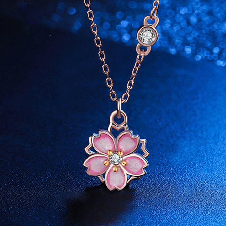 Buddha Stones925スターリングシルバー 桜の花 回転式保護ネックレスペンダント