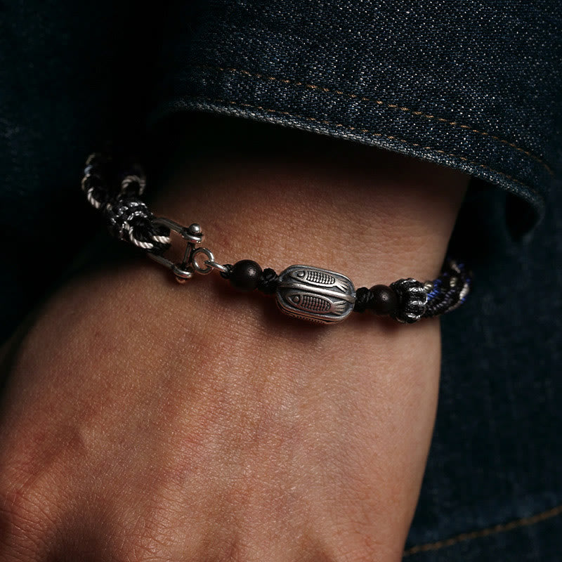 Buddha Stones925 スターリングシルバー 鯉 富 輪廻 ノット 編み紐 ブレスレット