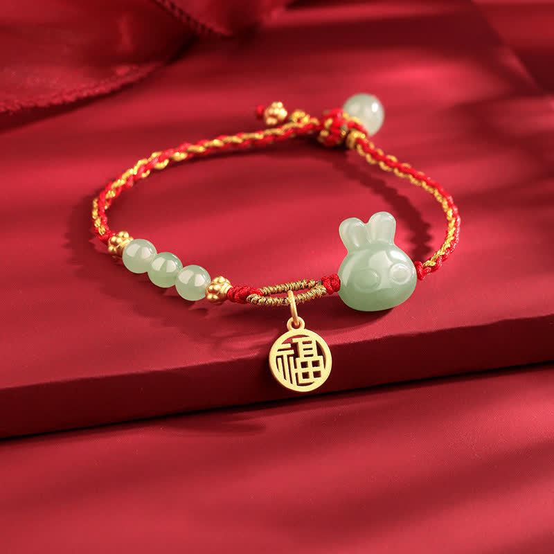 Buddha Stones925 スターリングシルバー 卯年 和田翡翠 幸福 幸運 赤い紐ブレスレット