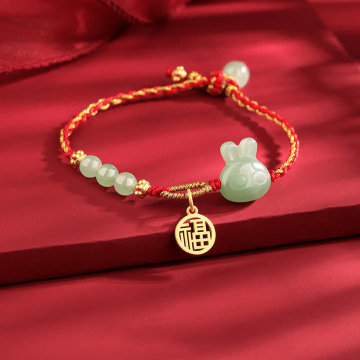 Buddha Stones925 スターリングシルバー 卯年 和田翡翠 幸福 幸運 赤い紐ブレスレット