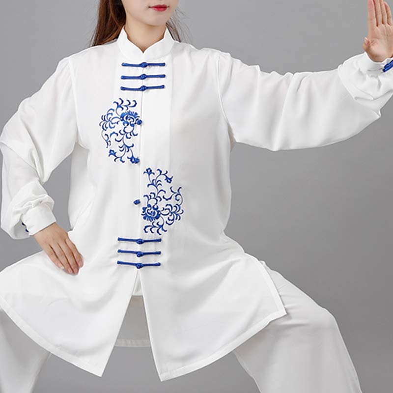 Buddha Stonesの花刺繍瞑想祈りスピリチュアル禅太極拳気功練習ユニセックス服セット