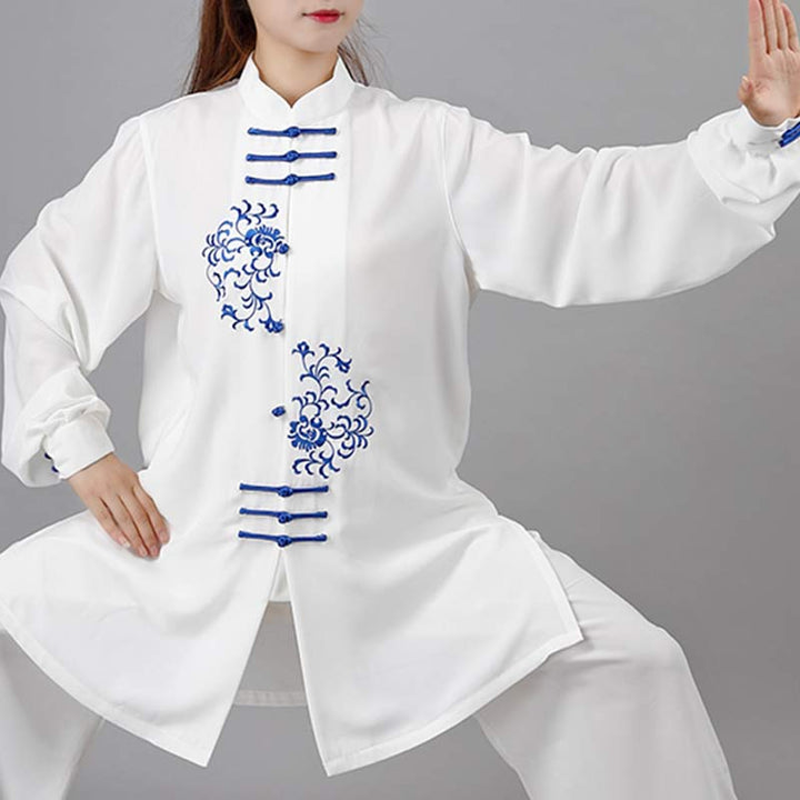 Buddha Stonesの花刺繍瞑想祈りスピリチュアル禅太極拳気功練習ユニセックス服セット