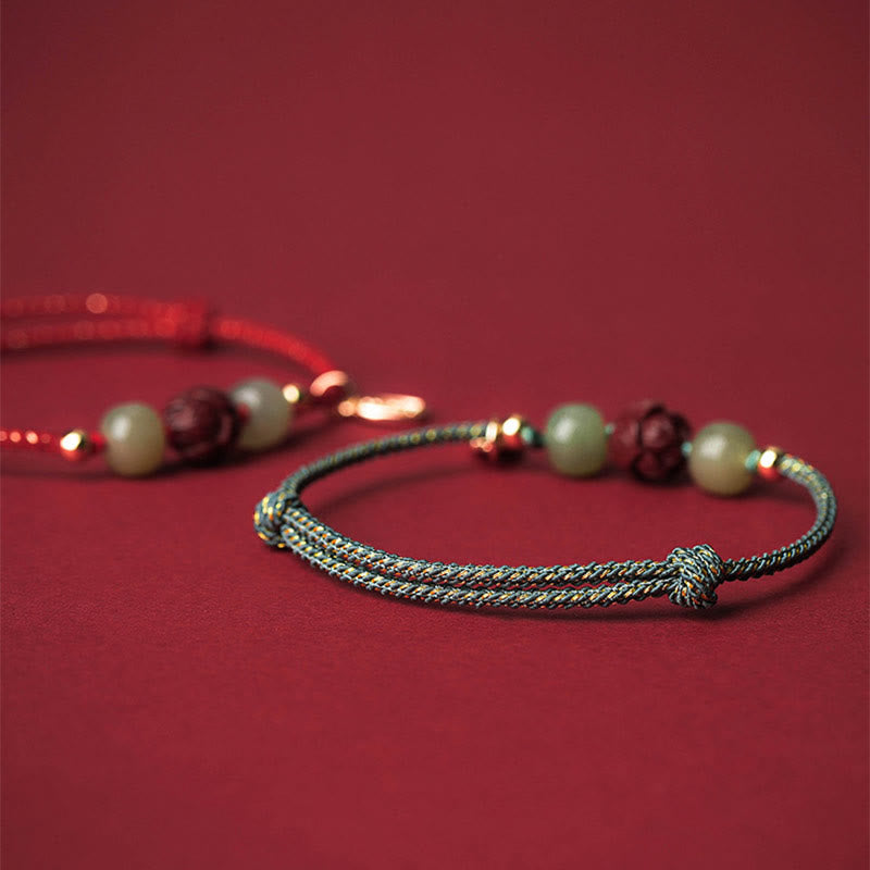 Buddha Stones14K ゴールドメッキ 和田翡翠 辰砂 蓮華 幸運 手作り ロープブレスレット - image 12