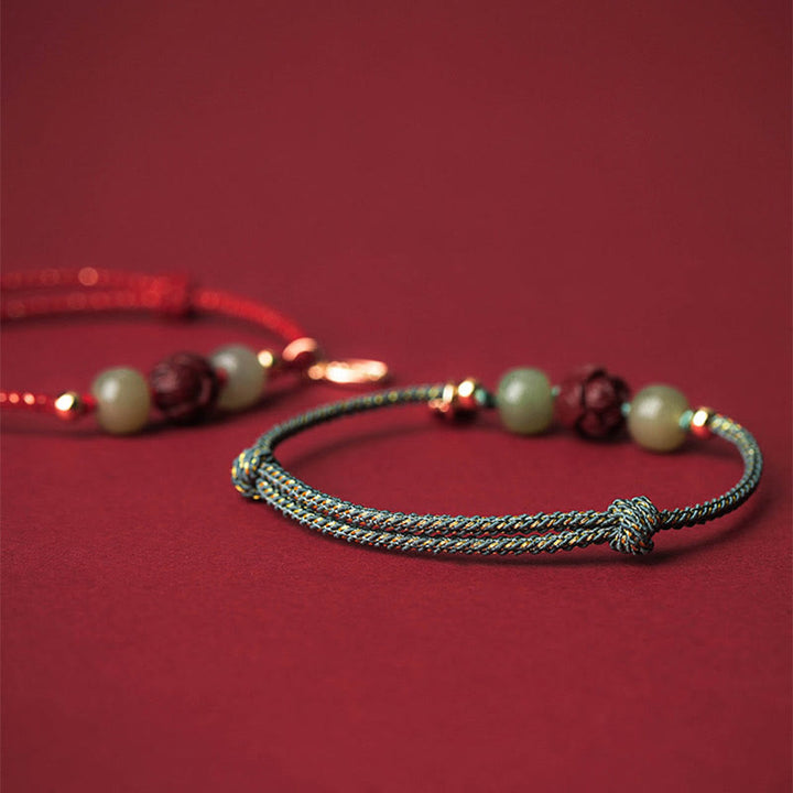 Buddha Stones14K ゴールドメッキ 和田翡翠 辰砂 蓮華 幸運 手作り ロープブレスレット - image 12