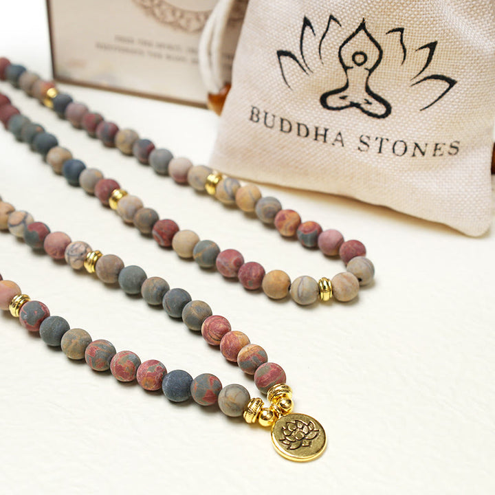 Buddha Stones108個入りマーラー数珠ビーズ ピカソジャスパーストーン 勇気エネルギーブレスレット - image 5
