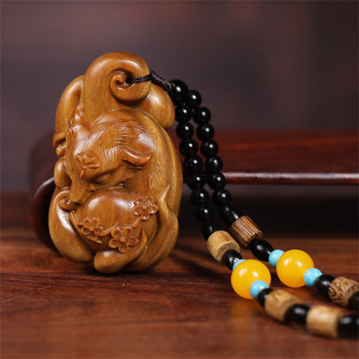 Buddha Stonesミニ九尾狐緑白檀平和装飾車吊り飾り - image 7