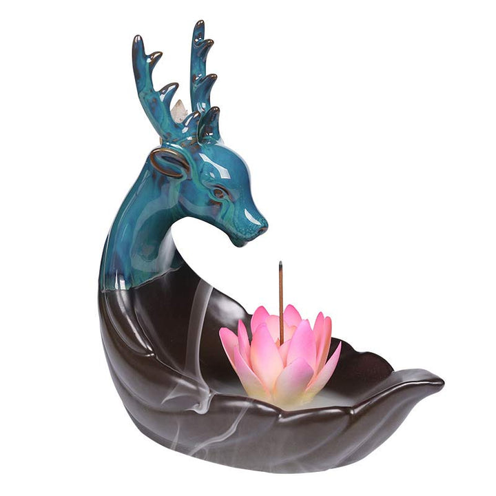 Buddha Stones小さな鹿 陶器 蓮 瞑想 香炉 装飾
