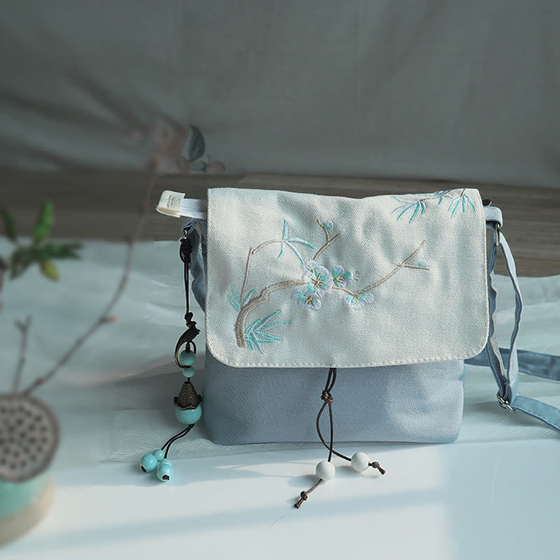 Buddha Stonesハンドメイド刺繍梅花キャンバスクロスボディバッグショルダーバッグハンドバッグ
