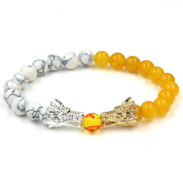 Buddha Stonesホワイトターコイズ 溶岩石 龍の祝福 ビーズブレスレット