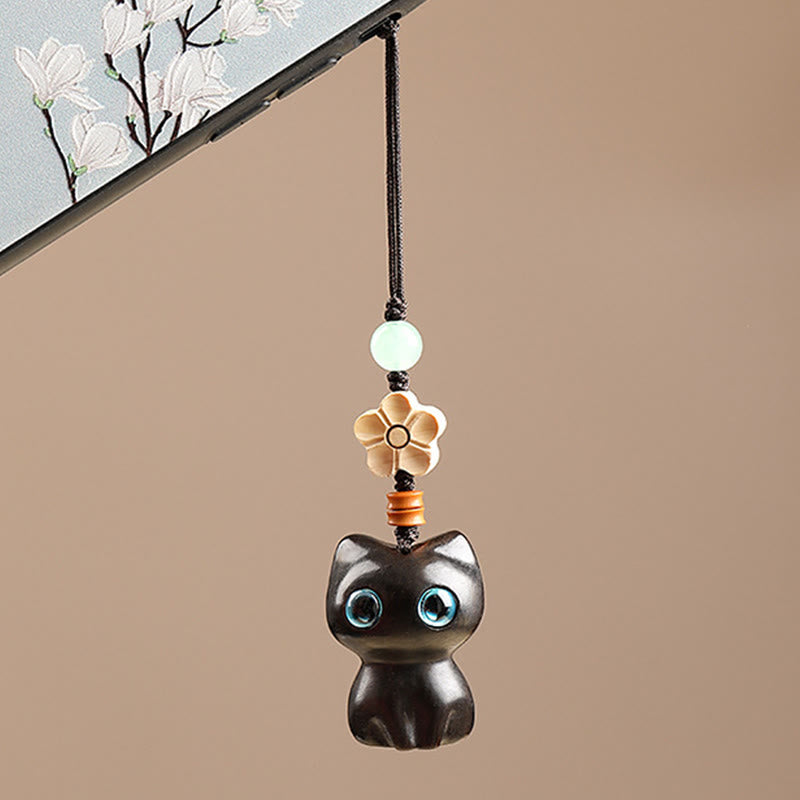 Buddha Stonesミニ小葉紫檀黒檀キャットラブリーキティピースキーチェーン電話吊り下げ装飾 - image 15