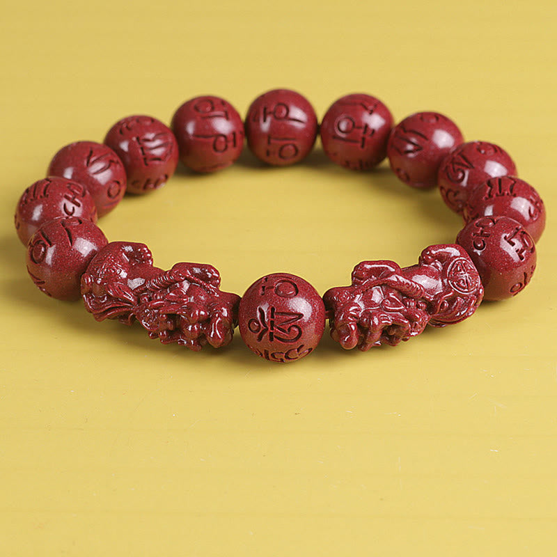 Buddha Stones天然 ダブル 貔貅 辰砂オーム・マニ・パドメ・フム富と幸運のビーズブレスレット