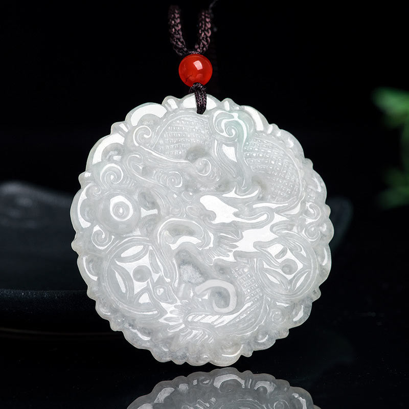 Buddha Stones白翡翠 龍守護ネックレス 紐ペンダント - ホワイトジェイド - image 1