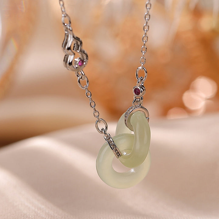Buddha Stones925スターリングシルバー ラウンド翡翠 幸運繁栄ネックレスチェーンペンダント