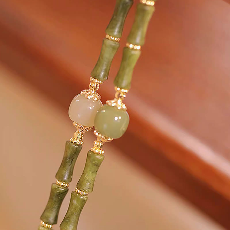 Buddha Stones14K銅メッキ ペリドット 和田翡翠 竹模様 幸運ブレスレット
