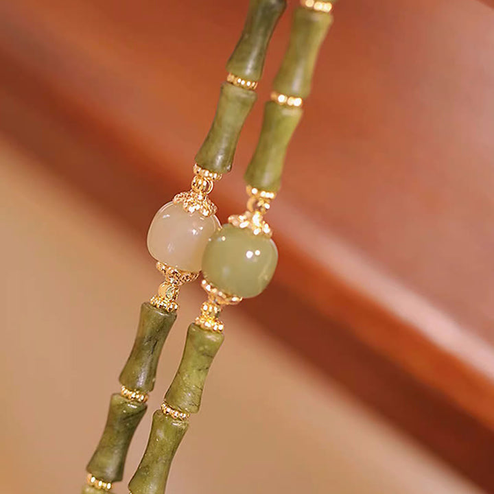 Buddha Stones14K銅メッキ ペリドット 和田翡翠 竹模様 幸運ブレスレット