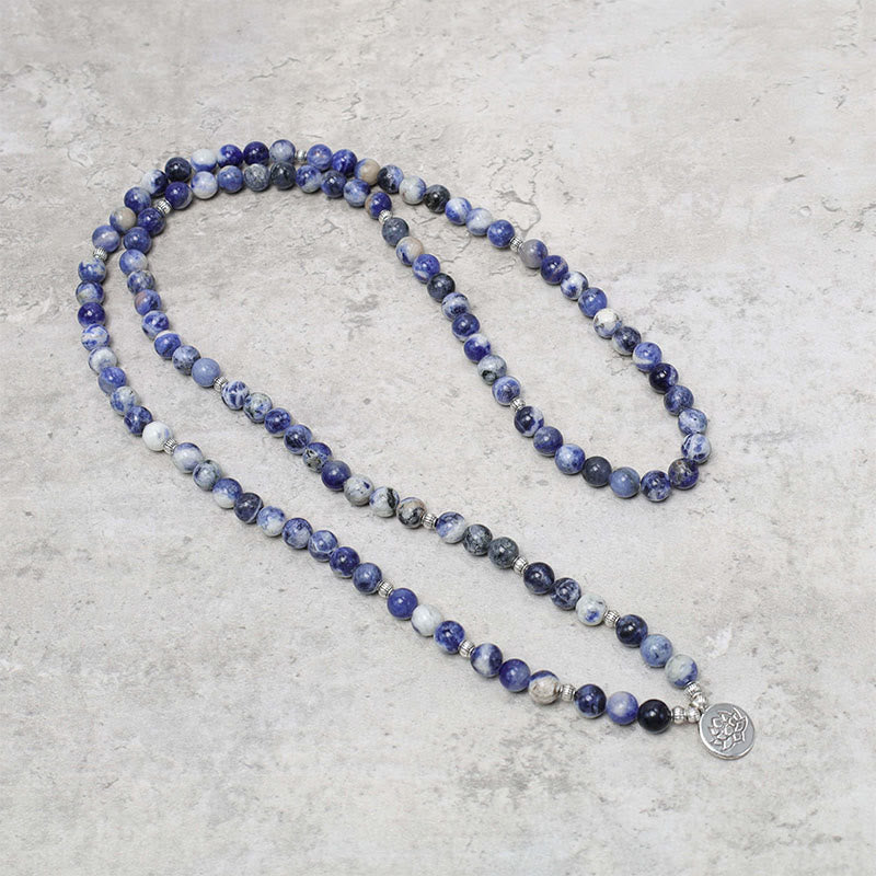 Buddha Stones天然ブルーアベンチュリン ロータスピースネックレスブレスレット