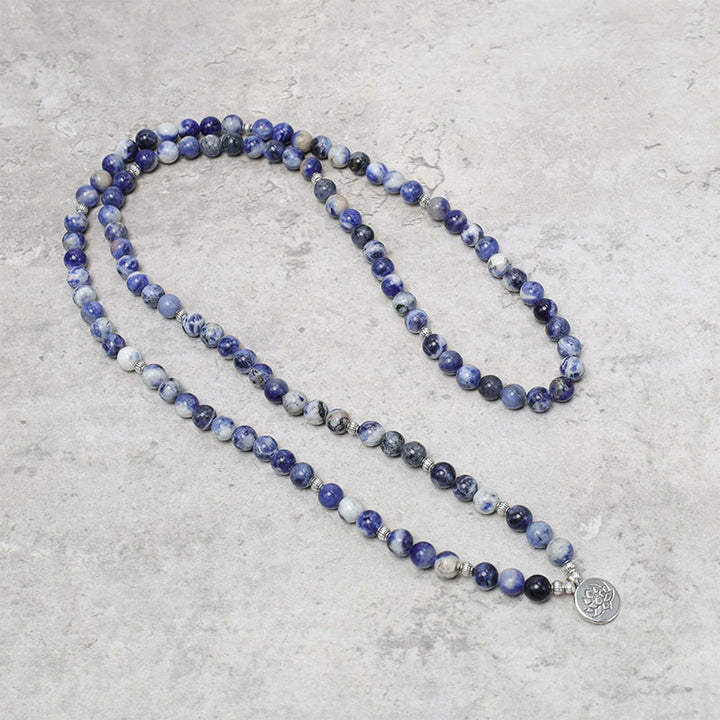 Buddha Stones天然ブルーアベンチュリン ロータスピースネックレスブレスレット