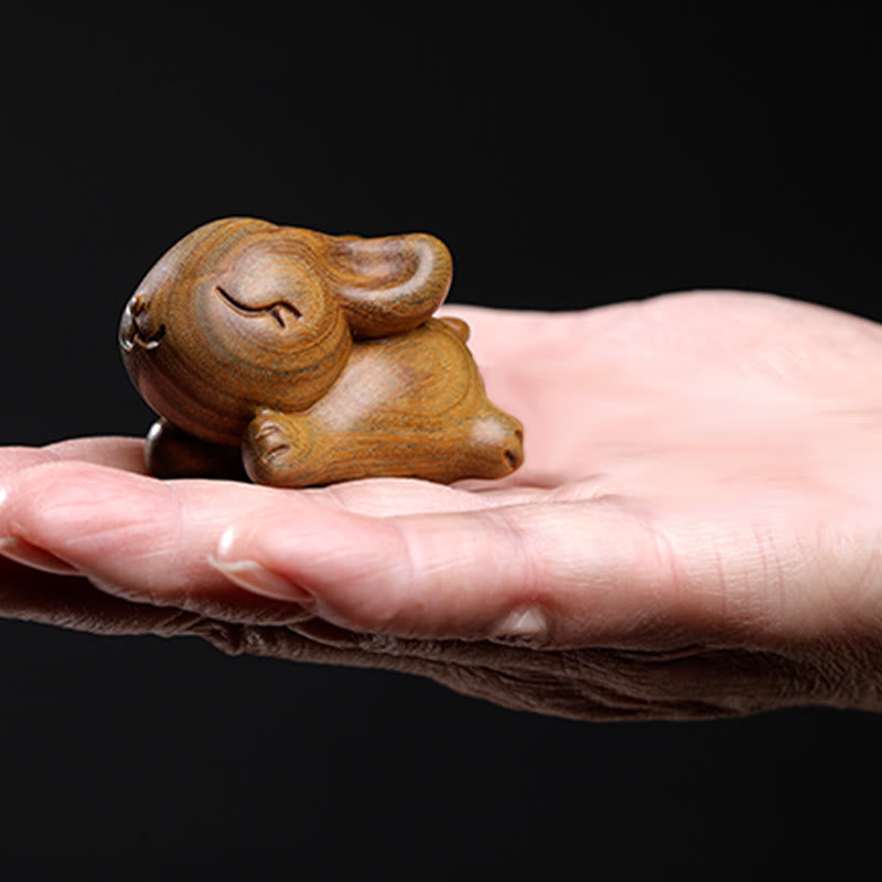 Buddha Stones緑 白檀 小さな ミニ かわいい ウサギ 平和 装飾