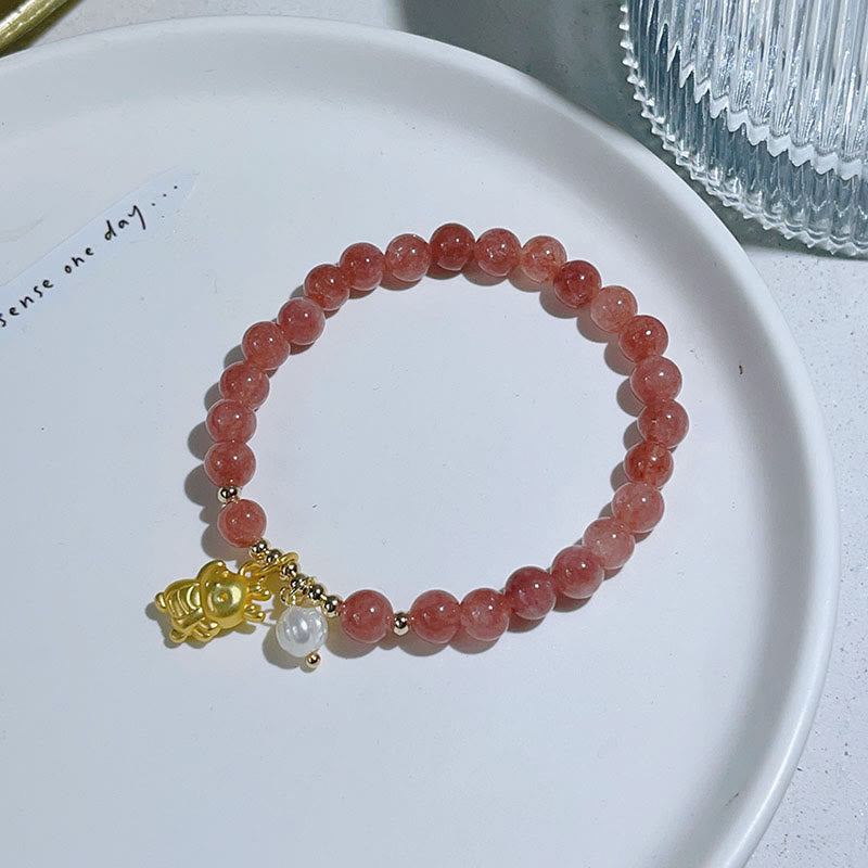 Buddha Stones年用ブッダストーン ストロベリークォーツ 龍珠 チャーム守護ブレスレット