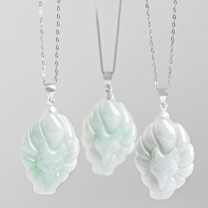 Buddha Stones 925スターリングシルバー 天然翡翠 九尾狐 繁栄のネックレスペンダント