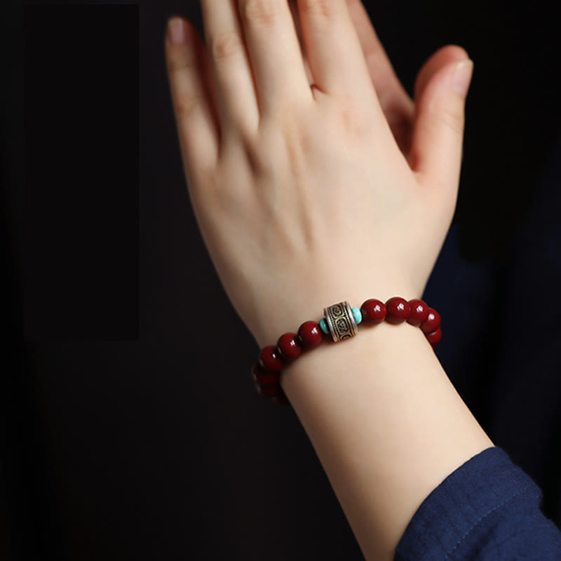 Buddha Stones925スターリングシルバー十二支誕生仏辰砂オーム・マニ・パドメ・フムカームブレスレット