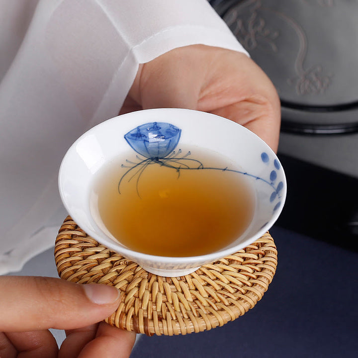 Buddha Stonesヴィンテージ 梅 蘭 竹 菊 蓮 鯉 陶器 ティーカップ カンフー ティーカップ
