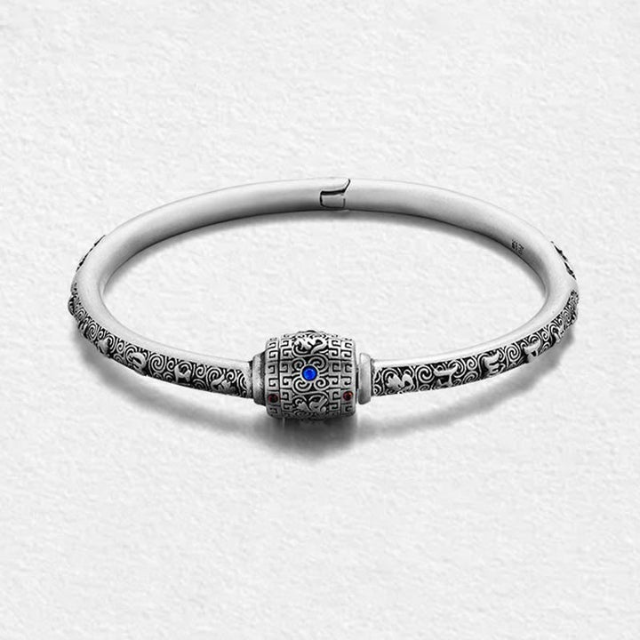 Buddha Stones990 スターリングシルバー チベットの吉兆の雲オーム・マニ・パドメ・フム彫刻 創造性 ブレスレット バングル
