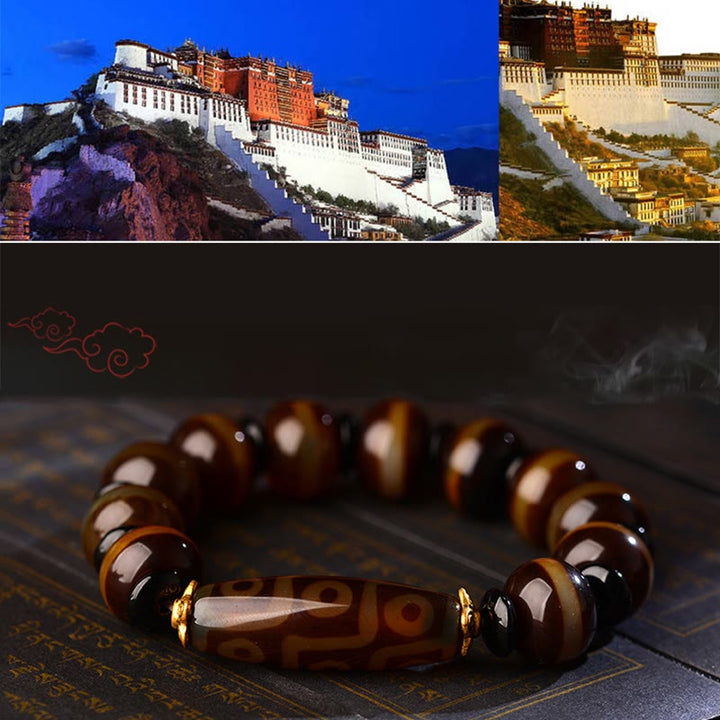 Buddha Stonesチベット天然九眼瑪瑙ビーズ 富の祝福ブレスレット