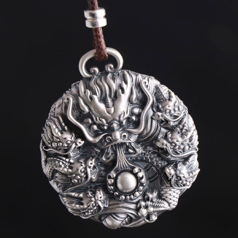Buddha Stones999スターリングシルバー 九龍が真珠と戯れる 幸運の守護ネックレスペンダント - image 3