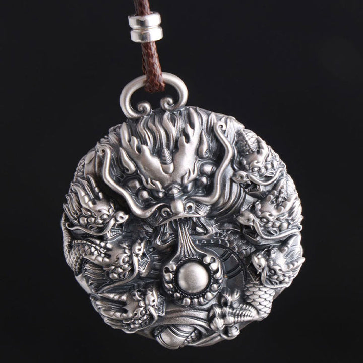 Buddha Stones999スターリングシルバー 九龍が真珠と戯れる 幸運の守護ネックレスペンダント - image 3