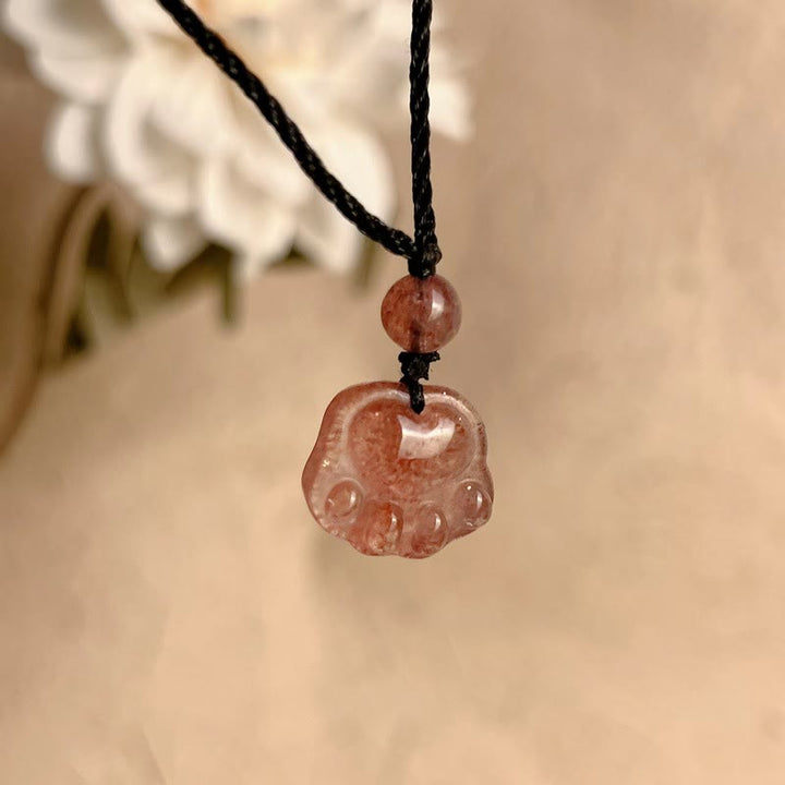 Buddha Stonesストロベリークォーツ 愛らしい猫の爪 ヒーリングネックレスペンダント - image 8