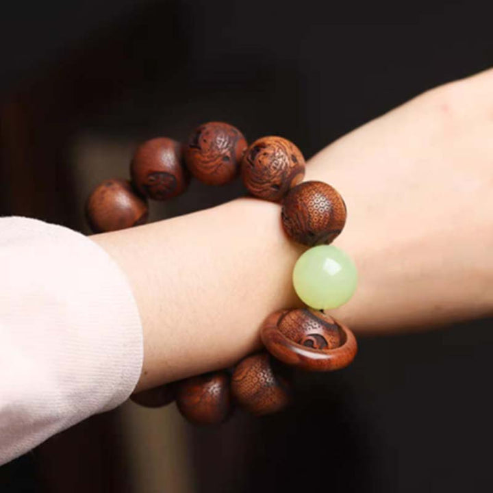 Buddha Stonesチベットローズウッド彫刻虎守護ブレスレット