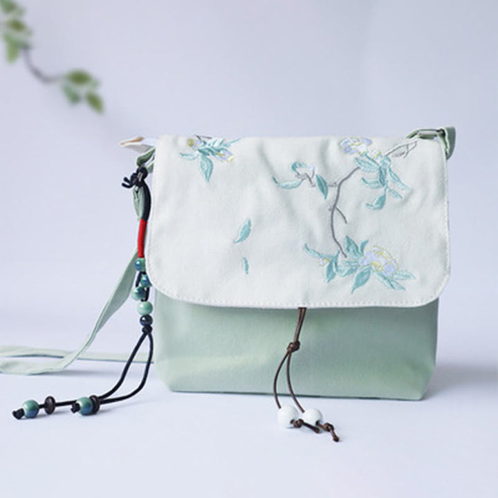 Buddha Stonesハンドメイド刺繍梅花キャンバスクロスボディバッグショルダーバッグハンドバッグ