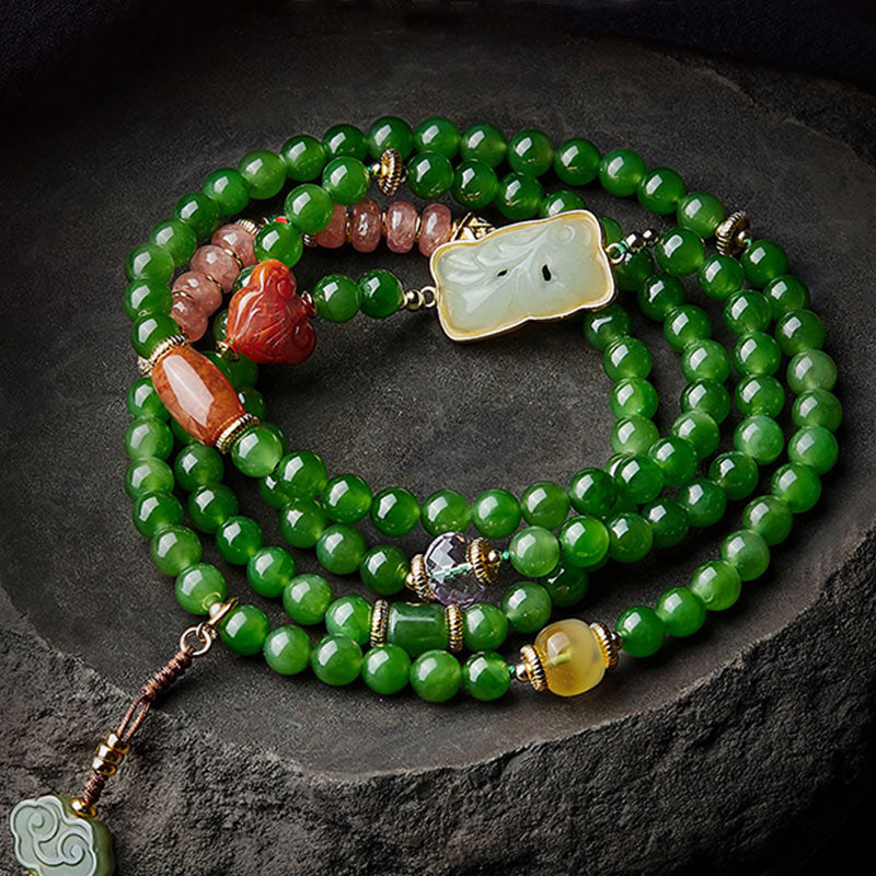 Buddha Stones108 個入りMalaシアン翡翠 赤瑪瑙 笑う仏陀 幸運のブレスレット