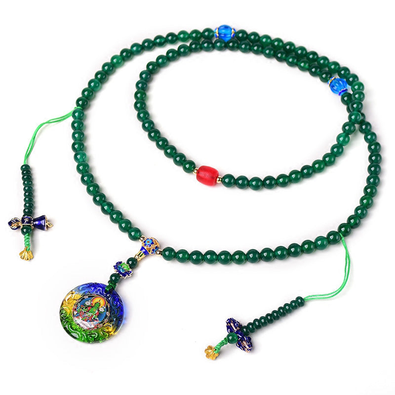 Buddha Stones 108Malaビーズ 天然グリーンアゲート 菩薩 グリーンターラ 顕現チャームブレスレット