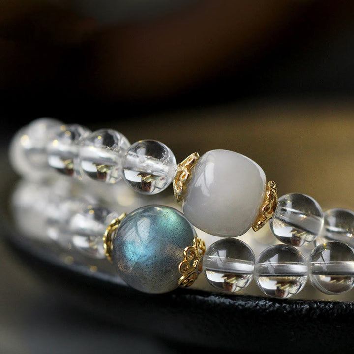Buddha Stones925スターリングシルバー十二支誕生仏ホワイトクリスタル 瞑想 トリプルラップブレスレット