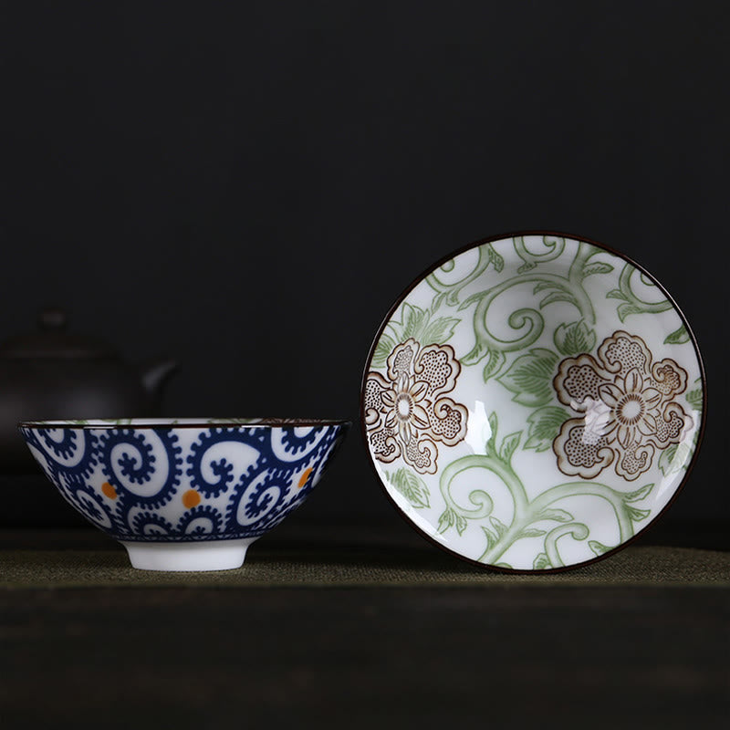 Buddha Stones、花、フーキャラクター、山、蓮、桜、陶器のティーカップ、カンフーティーカップ