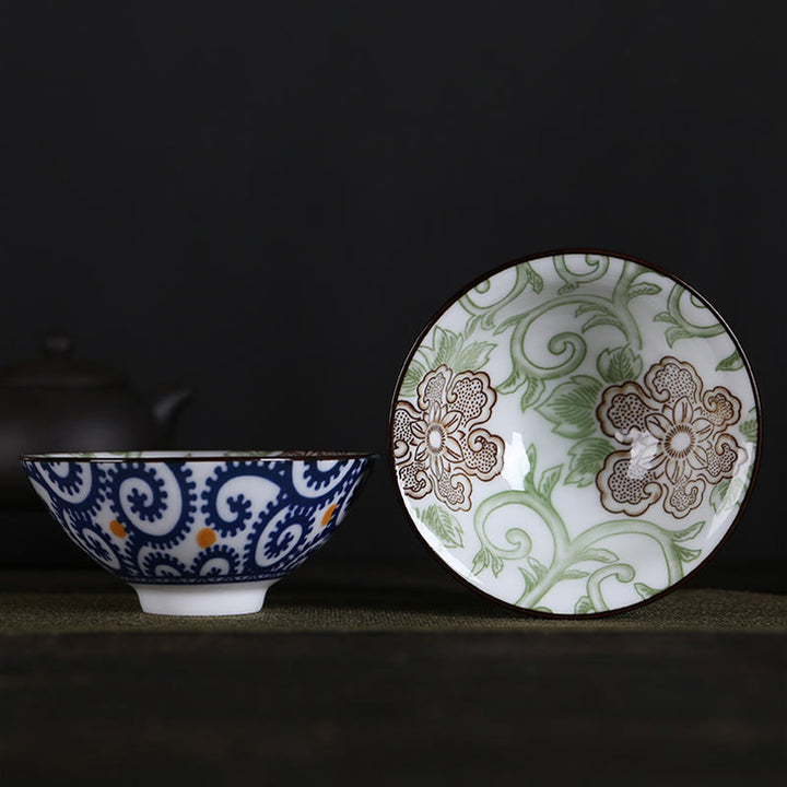 Buddha Stones、花、フーキャラクター、山、蓮、桜、陶器のティーカップ、カンフーティーカップ