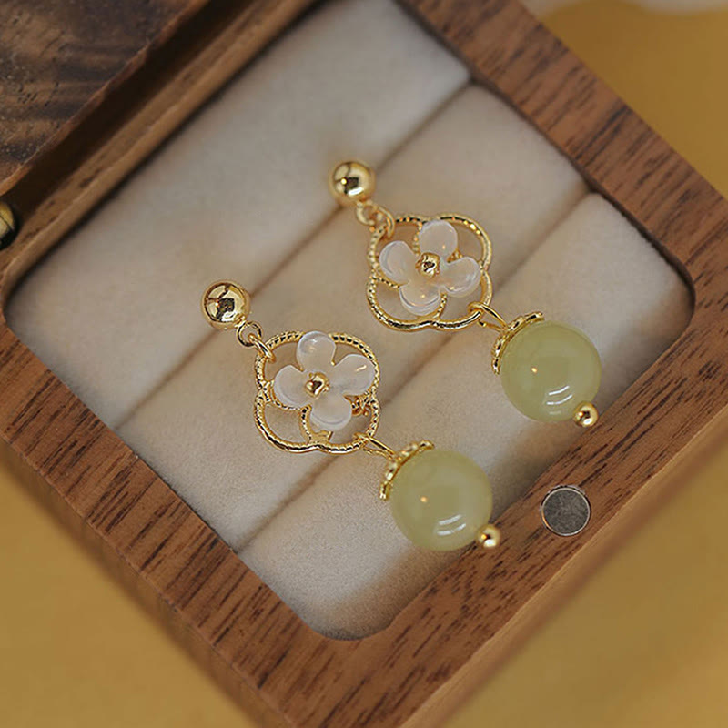 Buddha Stonesシャコガイ 石花 翡翠ビーズ 祝福 ドロップイヤリング