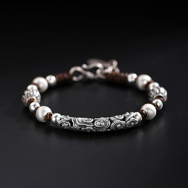 Buddha Stonesチベット ハンドメイド 銅製 999 スターリングシルバー 縁起の良い雲 富の紐ブレスレット