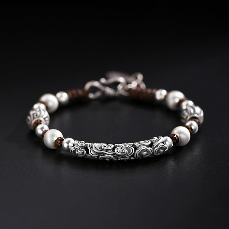 Buddha Stonesチベット ハンドメイド 銅製 999 スターリングシルバー 縁起の良い雲 富の紐ブレスレット - 銅の瑞雲 - image 0