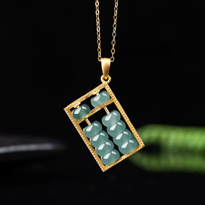 Buddha Stones925スターリングシルバー 天然翡翠 そろばん模様 豊穣のネックレスペンダント